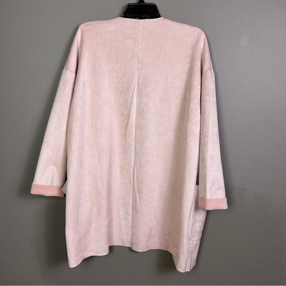 Joan Vas faux suede jacket 2X blush pink longline cascade cardigan capsule - Picture 4 of 8